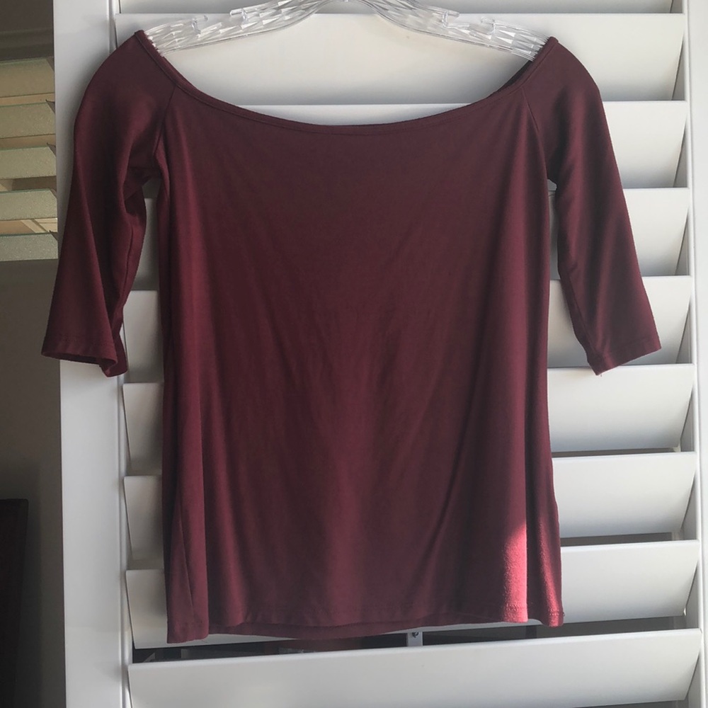 Fighting Eel off the shoulder top, maroon